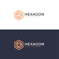 Tech hexagon logo. Developer work logotype. Technology biotechnology, tech icon and symbol