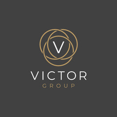 Premium letter V logo design. Luxury  linear circle monogram abstract logotype. Creative elegant vector symbol.
