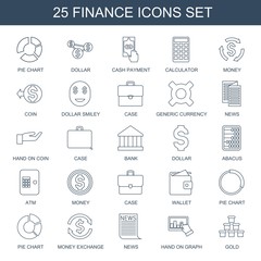 Wall Mural - 25 finance icons. Trendy finance icons white background. Included line icons such as pie chart, dollar, cash payment, calculator, Money, coin. finance icon for web and mobile.