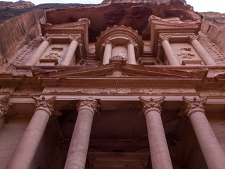 Looking up at the Treasury in Petra, Jordan.