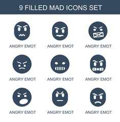 Wall Mural - 9 mad icons. Trendy mad icons white background. Included filled icons such as angry emot. mad icon for web and mobile.