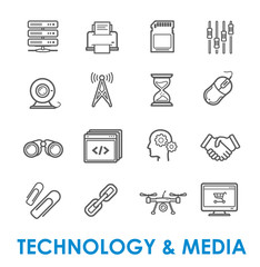 Fototapete - Technology and media thin line icons