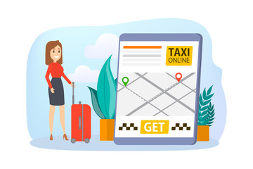 Canvas Print - Taxi booking online. Order car in mobile phone