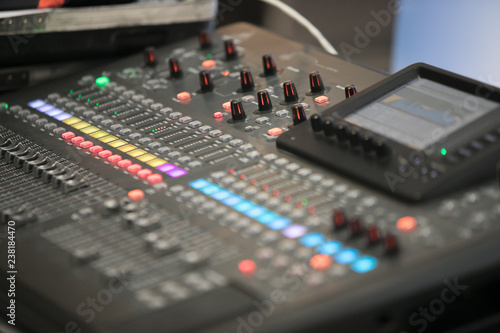 Fotografía Sound mixer controller. In studio closeup view.