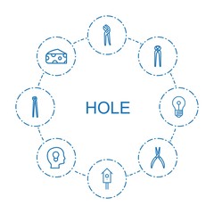 Wall Mural - hole icons. Trendy 8 hole icons. Contain icons such as pliers, nesting house, cheese, head with keyhole, keyhole. hole icon for web and mobile.