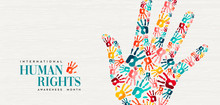 Human Rights Card Of Colorful People Hand Prints