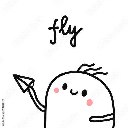 Fly Marshmallow With Paper Plane Hand Drawn Illustration Cute For