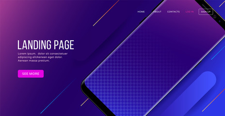 Landing page template with blank smartphone for website or apps. Vector illustration