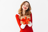 Fototapeta Na ścianę - Cheerful young girl wearing Christmas dress