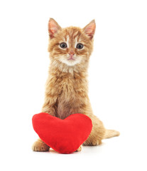 Sticker - One red kitten with a toy heart.