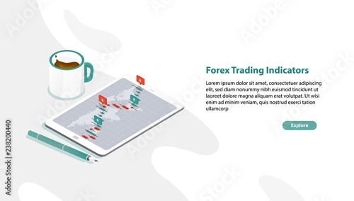 Web Banner Template With Tablet Pc And Foreign Exchange Market Rate - 