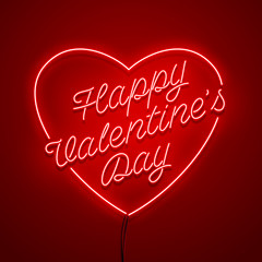 Sticker - Valentine`s Day background. Vector retro neon sign. 