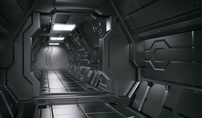Wall Mural - science background fiction interior rendering sci-fi spaceship corridors,3d rendering