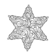 Vector Abstract Black And White Ethnic Star Shape Mandala Motif