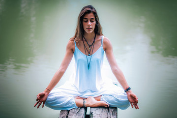 Wall Mural - Mindfulness and Meditation. Yoga Woman Detail. Lotus position