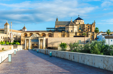 Wall Mural - Roman Bridge and Mezquita Cathedral  in Cordoba,  Andalusia, Spain.