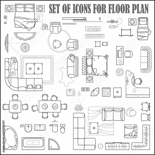 Floor Plan Icons Set For Design Interior And Architectural Project