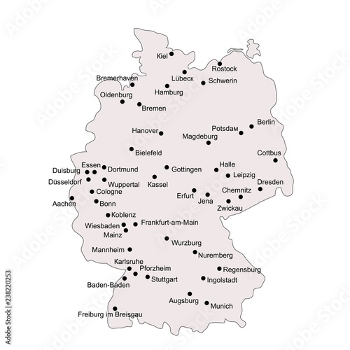 Germany Outline Map With Stroke Isolated On White Background With Major Cities Buy This Stock Vector And Explore Similar Vectors At Adobe Stock Adobe Stock