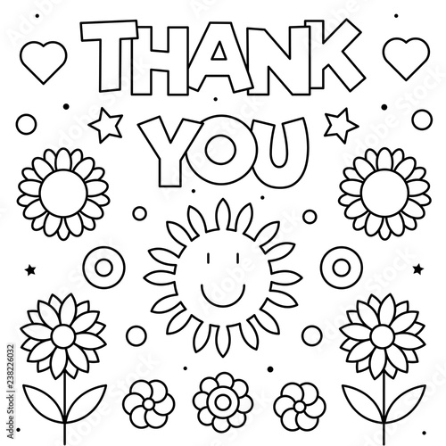 Thank you. Coloring page. Black and white vector