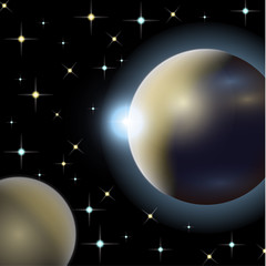 Wall Mural - abstract universe with planets and bright stars. effects of halo light on a dark background, flashes
