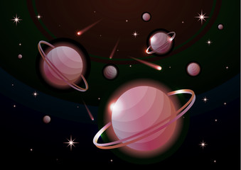 Wall Mural - fantastic space background with planets with ring, stars and comets. astronomy and space, celestial 