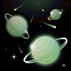 Wall Mural - fantastic space background with planets with ring, stars and comets. astronomy and space, celestial 