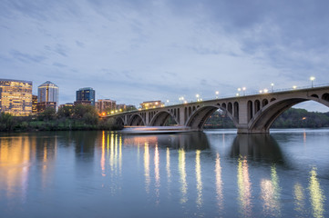 Wall Mural - Dusk over Key Bridge. Shot from Georgetown in Washington DC looking towards Rosslyn, Virginia.