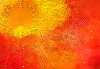 Wall Mural - Abstract mandala graphic design and watercolor digital art painting for ancient geometric concept background