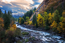 Amazing Clouds And Fall Colors In Autumn On The Icicle River In North Central Washington