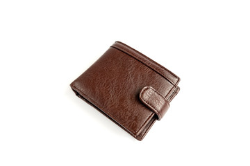 Brown men's leather wallet isolated on white background.