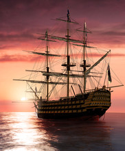 Admiral Nelson Flagship HMS Victory At Sailing Into The Sunset