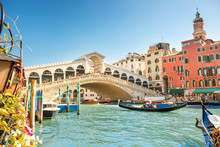 Rialto Bridge On Grand Canal In Venice