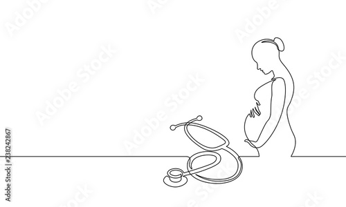 Pregnant Woman Single Continuous Line Art Medicine Health Care Pregnancy Stethoscope Holding Belly Headline Silhouette Concept Design One Sketch Outline Drawing White Vector Illustration Buy This Stock Vector And Explore Similar,Full Body Very Beautiful Beautiful Drawings Of Girls