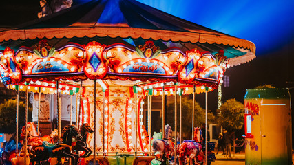 TIMISOARA, ROMANIA - DECEMBER 9, 2018: Aspects from the Christmas fair with traditional products and specific night atmosphere.