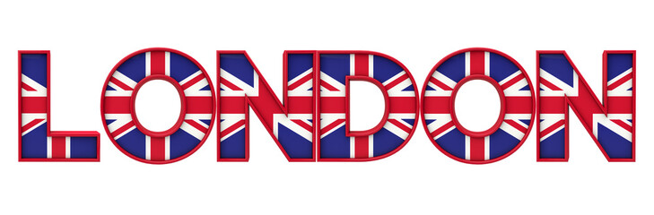 London city word made from union jack flag lettering. 3D Rendering