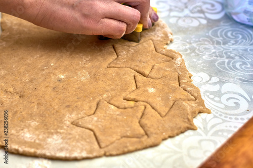 Fotografie, Obraz rolled dough with cut out figures for baking cookies
