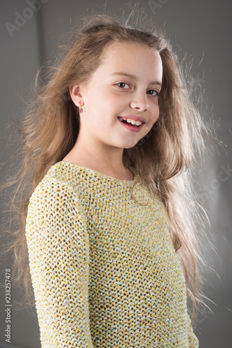 Small Girl With Long Hair Fashion Portrait Of Little Girl Kid