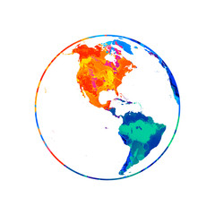 abstract planet earth from splash of watercolors. world map globe