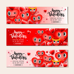 Wall Mural - Valentines day sale background with heart emoticons, emoji smiley faces, vector illustration. Wallpaper, flyers, invitation, posters, brochure, voucher,banners.