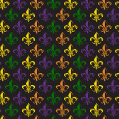 Mardi Gras Carnival seamless pattern with fleur-de-lis. Mardi Gras endless background, texture, wrapper. Vector.