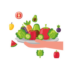 Sticker - hand holding vegetables on dish healthy food