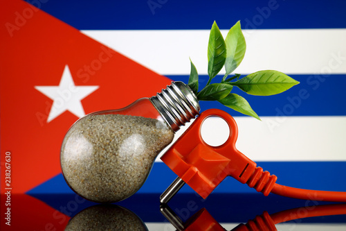 Plug, plant growing inside the light bulb and Cuba Flag Wallpaper Mural