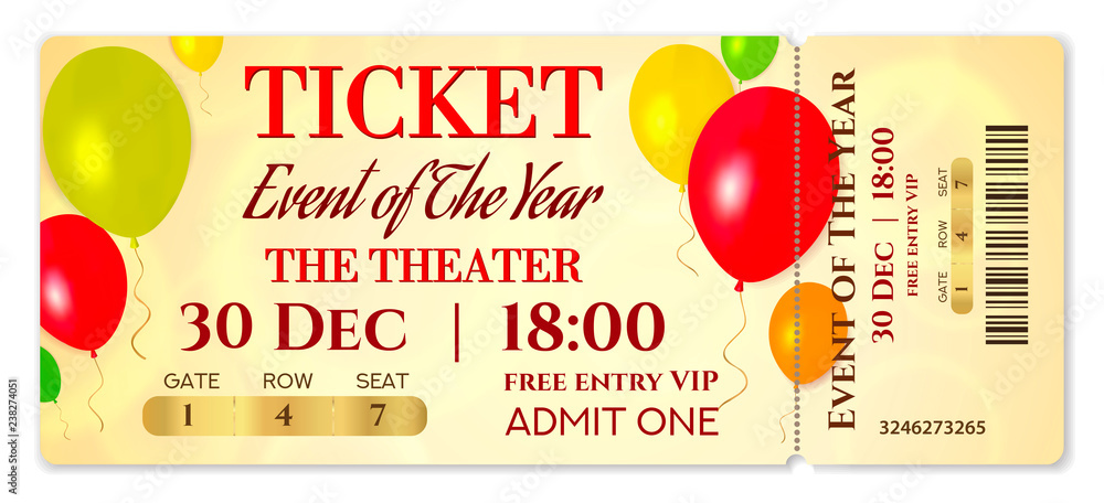 Admission ticket template. Vector mockup concert ticket (tear-off) with colorful air balloons on gold background. Useful for any festival, party, cinema, birthday event, entertainment show Stock Vector | Adobe Stock admission-ticket-template-vector-mockup-concert-ticket-tear-off-with-colorful-air-balloons-on-gold-background-useful-for-any-festival-party-cinema-birthday-event-entertainment-show-stock-vector-adobe-stock
