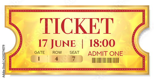 Admission Golden Ticket Template Vector Mockup Movie Ticket Tear