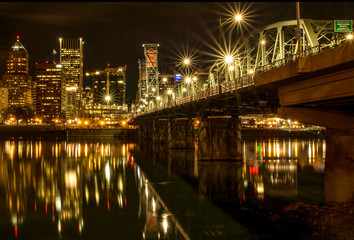 Portland city bridge at night