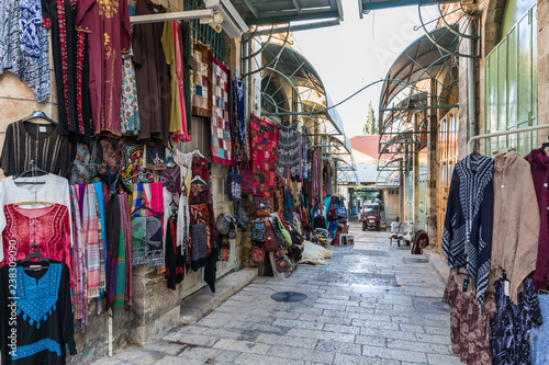 The Arab market in HaNotsrim street in the old city of Jerusalem, Israel © svarshik