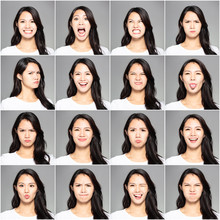 Collage With Different Emotions In Same Young Woman