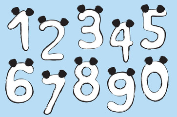 Wall Mural - Hand drawn cute numbers with cartoon bear ears