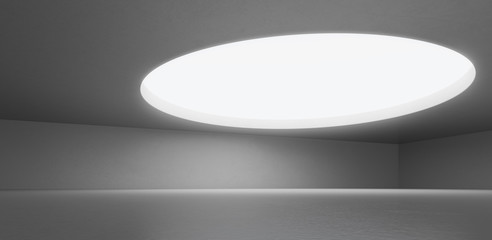 Poster - Abstract of empty concrete architecture space with circle lighting hole on ceiling,Museum building concept, 3d rendering.