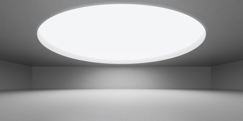 Poster - Abstract of empty concrete architecture space with circle lighting hole on ceiling,Museum building concept, 3d rendering.